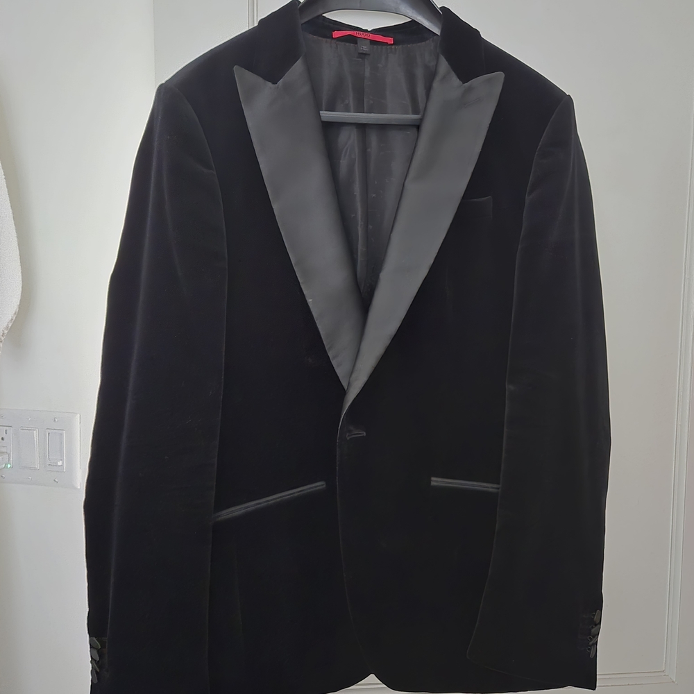 HUGO Black Velvet Tuxedo Jacket with Satin Lapels